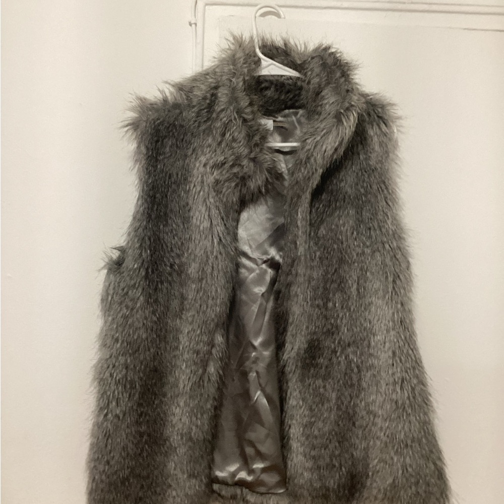 Calvin Klein Gray Faux Fur Vest